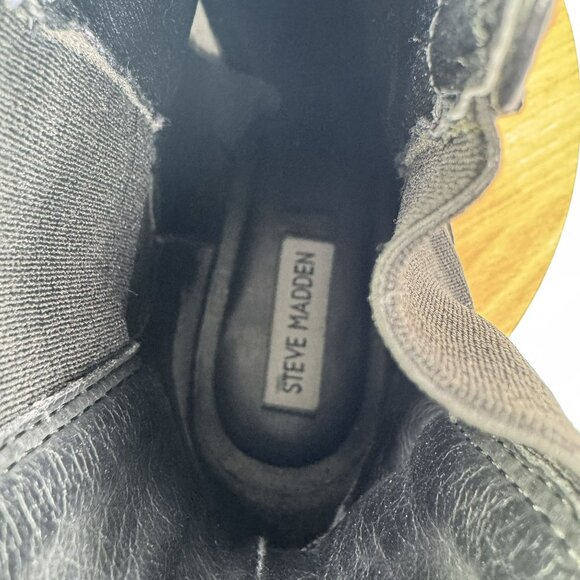 Steve Madden Black Leather Chelsea-Style LOLLA Ankle‎ Boots Size 10M Rubber Sole - Picture 7 of 9